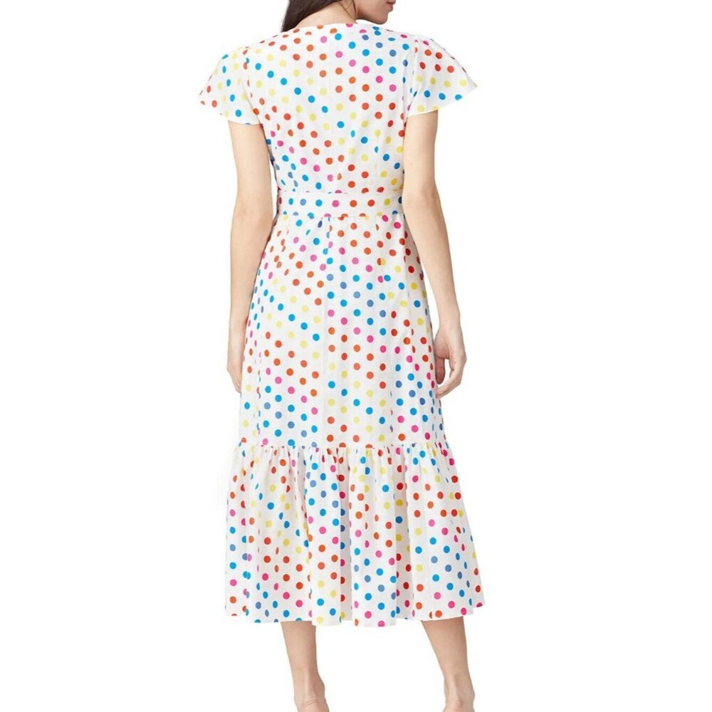 Color Me Courtney Dipping Dot Midi Dress Size 8 Rainbow Polka Dot Ruffle Hem - Picture 2 of 7